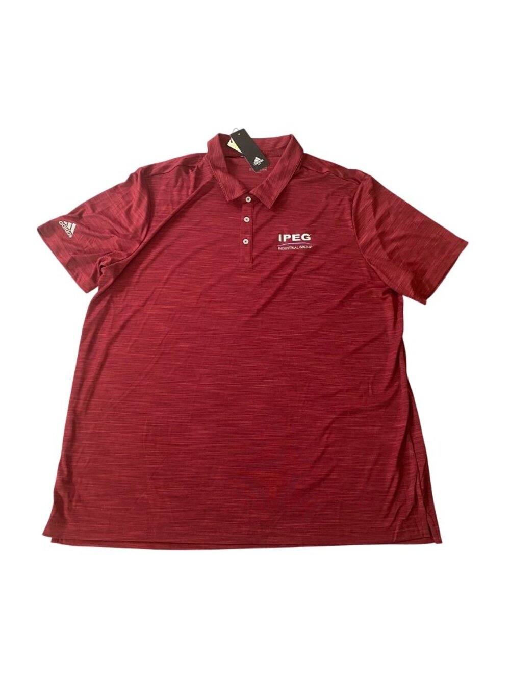 NWT Adidas Mens Red Polo Shirt Red Striped Design Golf Apparel has Logo